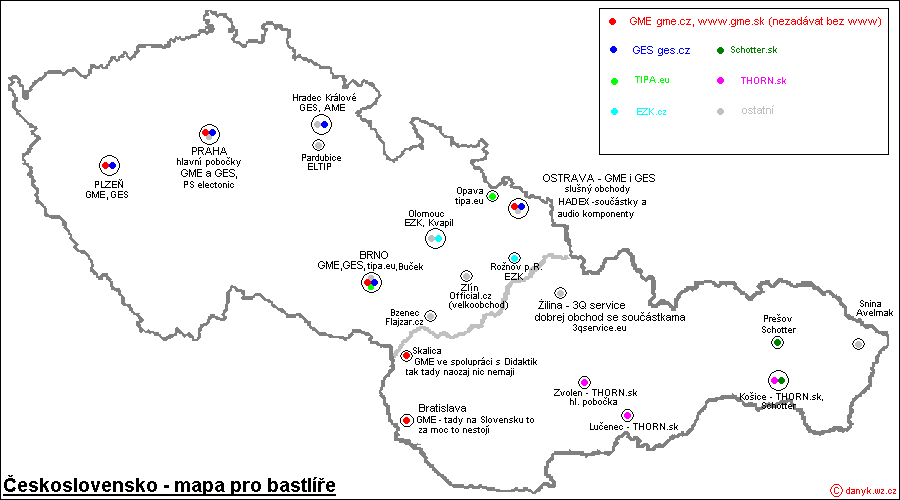 mapa českých a slovenských obchodů s elektrosoučástkami