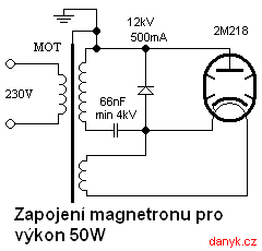 schéma zapojení magnetronu (omezený výkon 50W)
